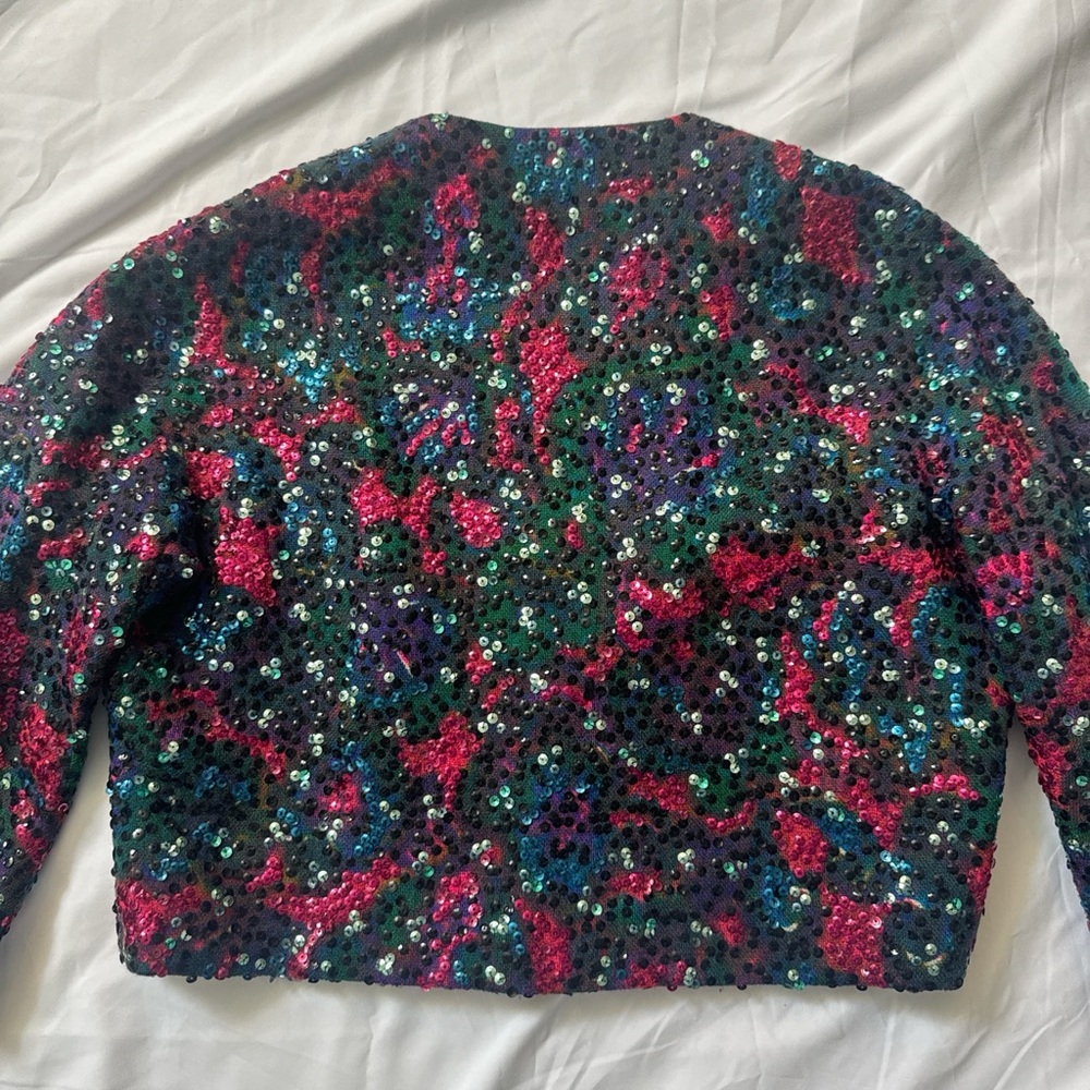 Vintage 70s Colorful Sequin Embellished Multicolor Jacket Cardigan - Picture 7 of 10